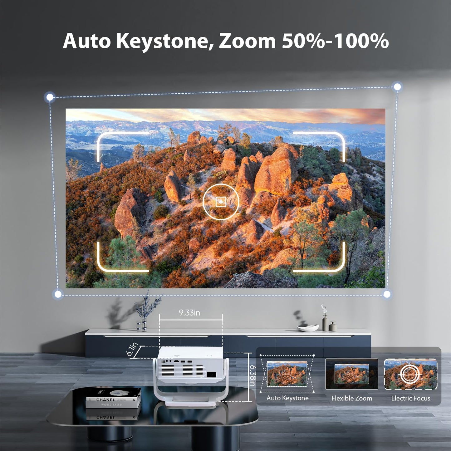 Wielio Smart Projector – 1080P FHD, 4K Supported, WiFi 6 & Bluetooth, Auto Keystone
