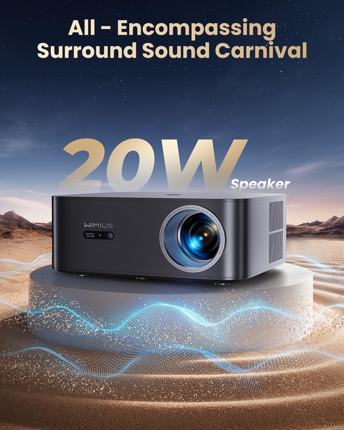 WiMiUS K13 4K Projector – Full HD 1080P, Auto Focus, Home & Outdoor Cinema