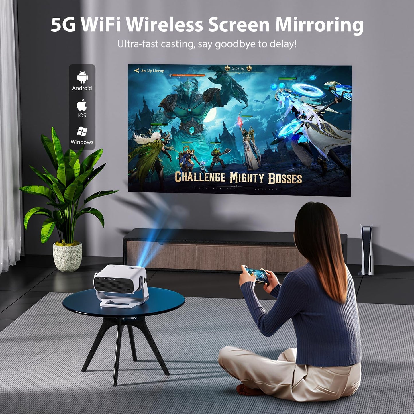 Wielio 2025 1080P Projector – iOS, Android & PS5 Compatible, Auto Keystone, Portable