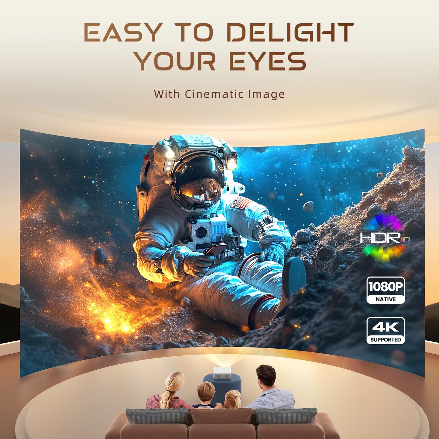 Aurzen Eazze D1 4K Smart Projector | Auto Focus & Keystone, HDR10, Dolby Audio, 50% Zoom, Portable for iOS/Android/USB