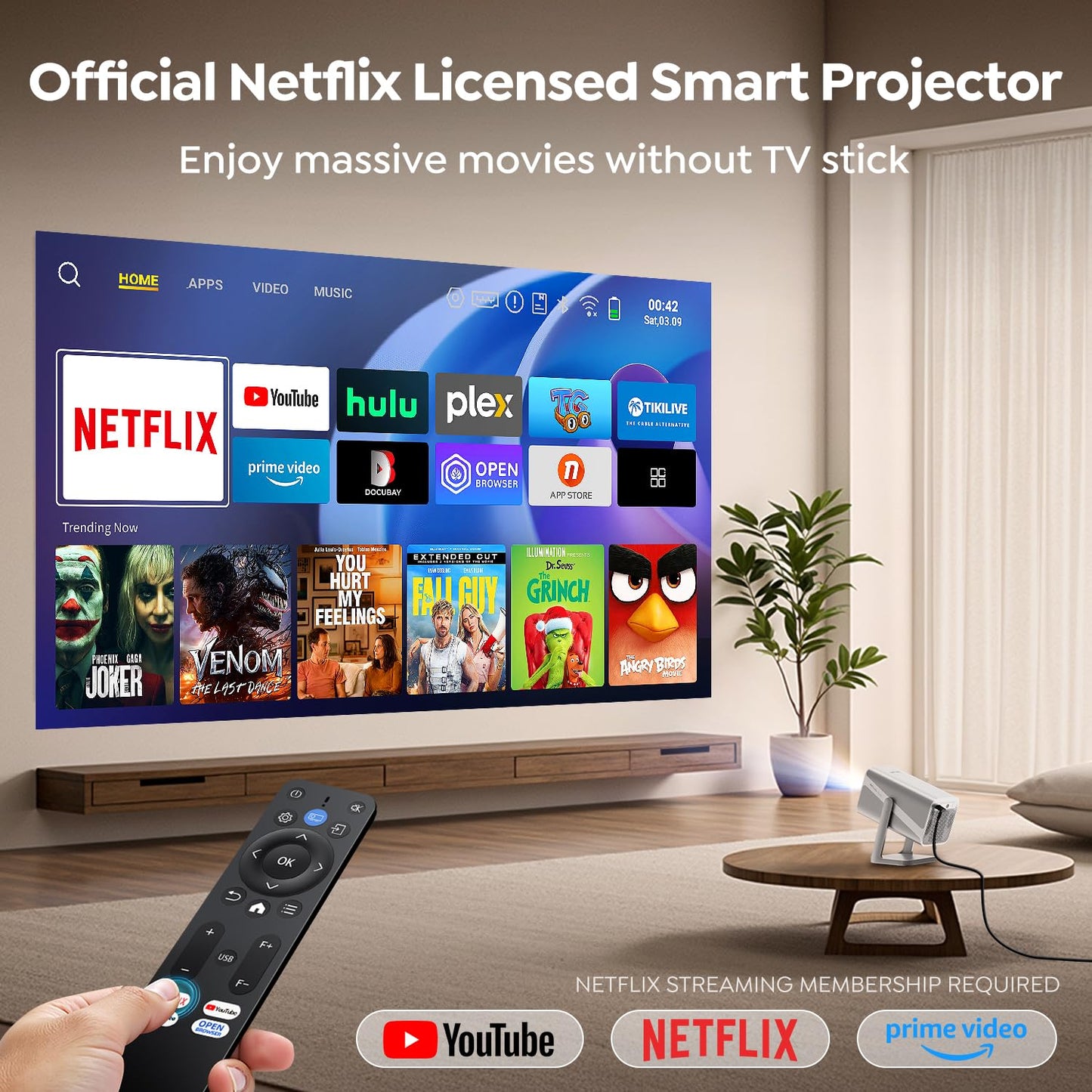 4K Smart Projector | WiFi 6, Bluetooth, 360° Rotatable Short-Throw, Home & Outdoor
