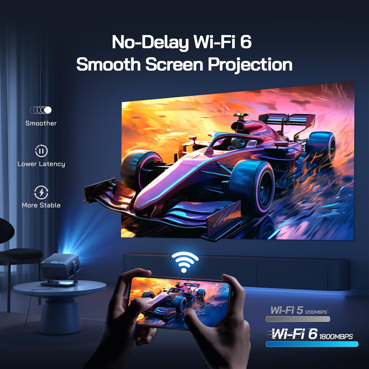 WOLFANG 4K Mini Projector – Outdoor & Home Cinema, Auto Focus, Netflix Official