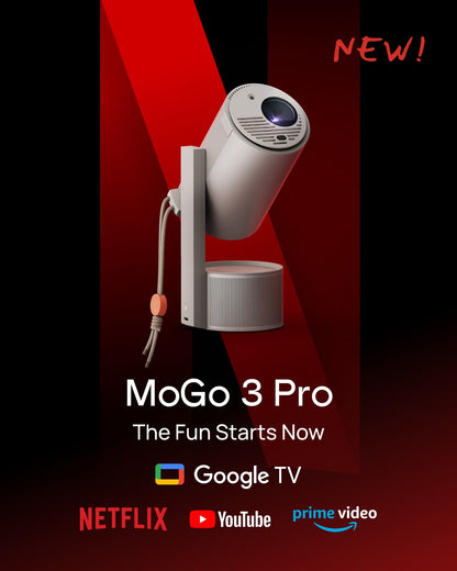XGIMI MoGo 3 Pro 1080P Mini Projector | Google TV with Netflix, Built-in Adjustable Stand, Harman Kardon Speakers, 450 ISO Lumens, WiFi & Bluetooth