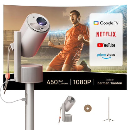 XGIMI MoGo 3 Pro 1080P Mini Projector | Google TV with Netflix, Harman Kardon Audio, Portable Stand, 450 ISO Lumens, WiFi & Bluetooth