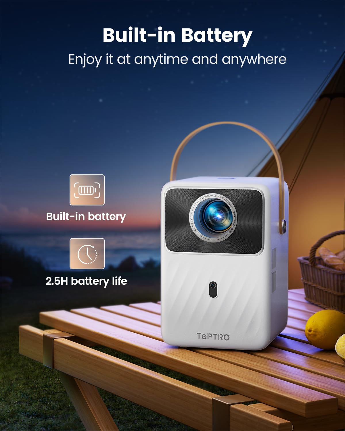 TOPTRO B1 1080P Mini Projector – Home & Outdoor Cinema, Netflix & Disney+