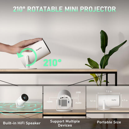 XuanPad Mini Projector | Auto Keystone, 210° Rotatable Stand, Dustproof & Cooling, Portable