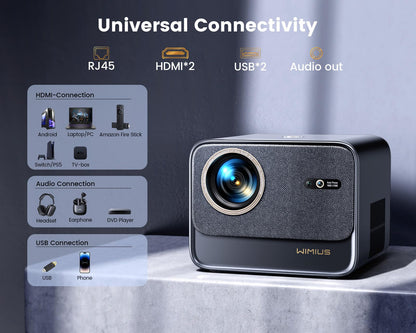 WiMiUS K9 1080P FHD Projector – Auto Focus, Dolby Audio, Home & Outdoor