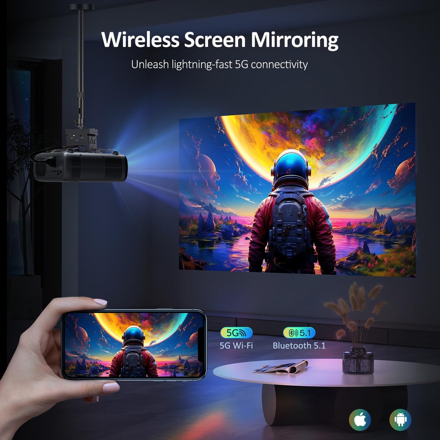 NexiGo PJ40 Gen 3 Projector | Native 1080P, 4K Supported, WiFi & Bluetooth, 20W Speakers, D65 Calibrated, Home & Outdoor Cinema