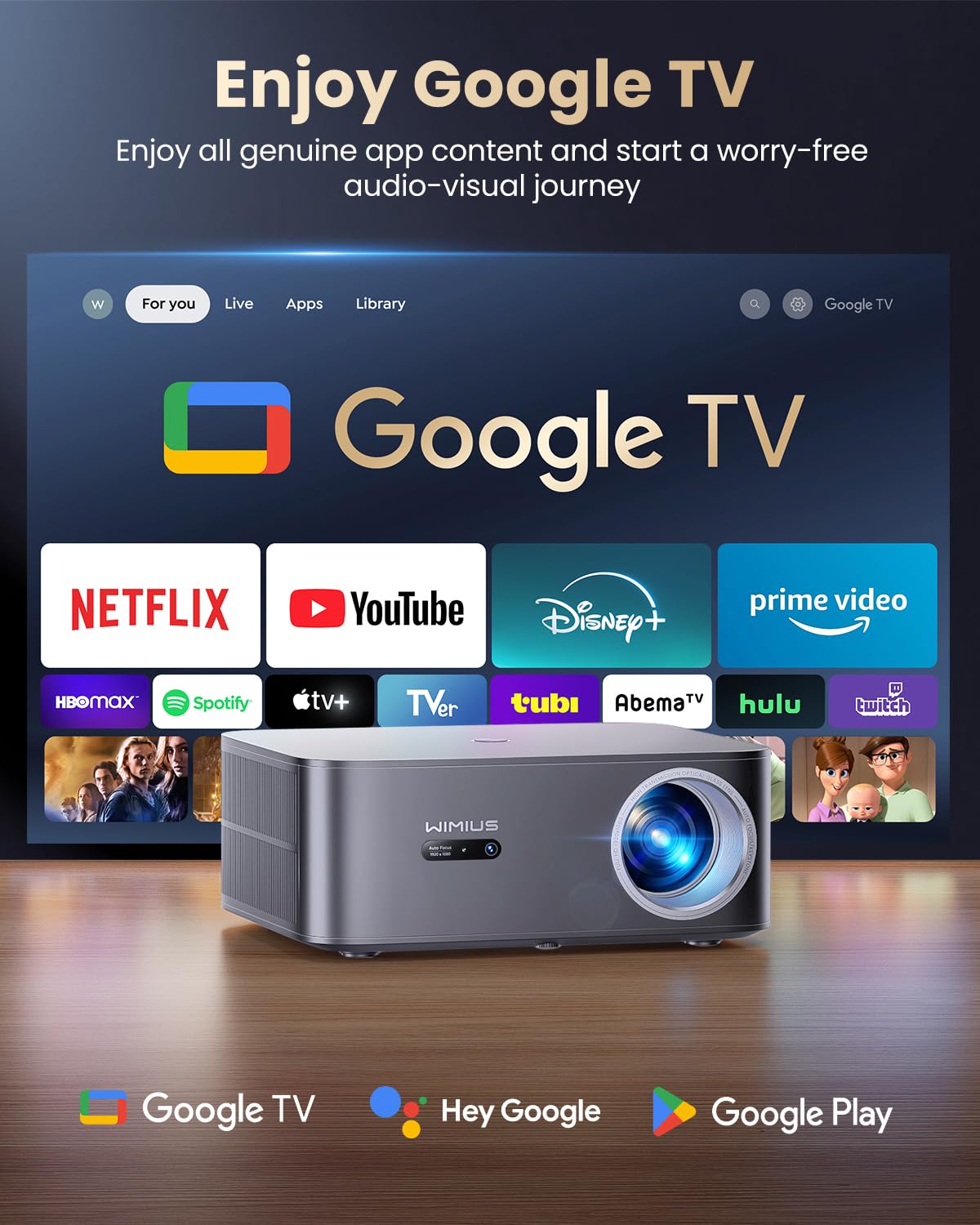 WiMiUS K13 4K Smart Projector – 1200 ANSI, Google TV, WiFi 6 & Bluetooth