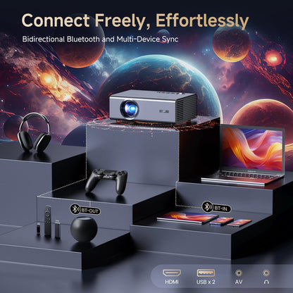 KOGATA GC357 4K Smart Projector – Native 1080P, Netflix & HDR10, AI Auto-Focus, 6D Keystone, WiFi 6 & Bluetooth 5.3, Indoor & Outdoor Home Cinema