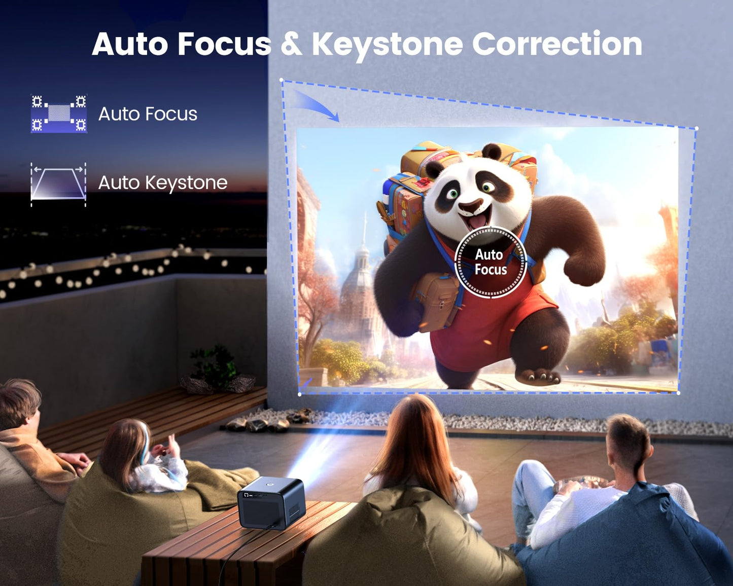 WiMiUS K9 1080P FHD Projector – Auto Focus, Dolby Audio, Home & Outdoor