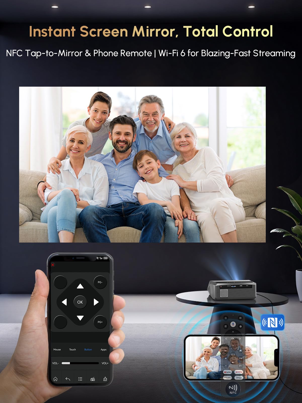 ZCGIOBN 4K Smart Projector | Google TV Certified, 1800ANSI Lumens, Dolby Audio, Auto Focus, WiFi6 & Bluetooth, HDMI ARC, NFC