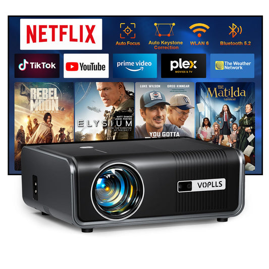 VOPLLS 1080P Full HD Projector – Auto Focus, WiFi & Bluetooth, Indoor & Outdoor