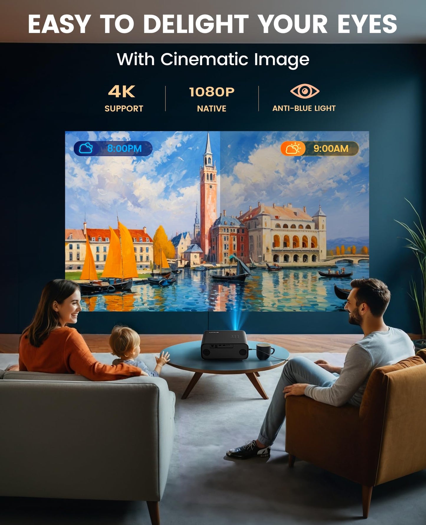 WiMiUS P62 1080P Projector – Smartphones, TV Stick, PPT & PS5 Compatible, Portable
