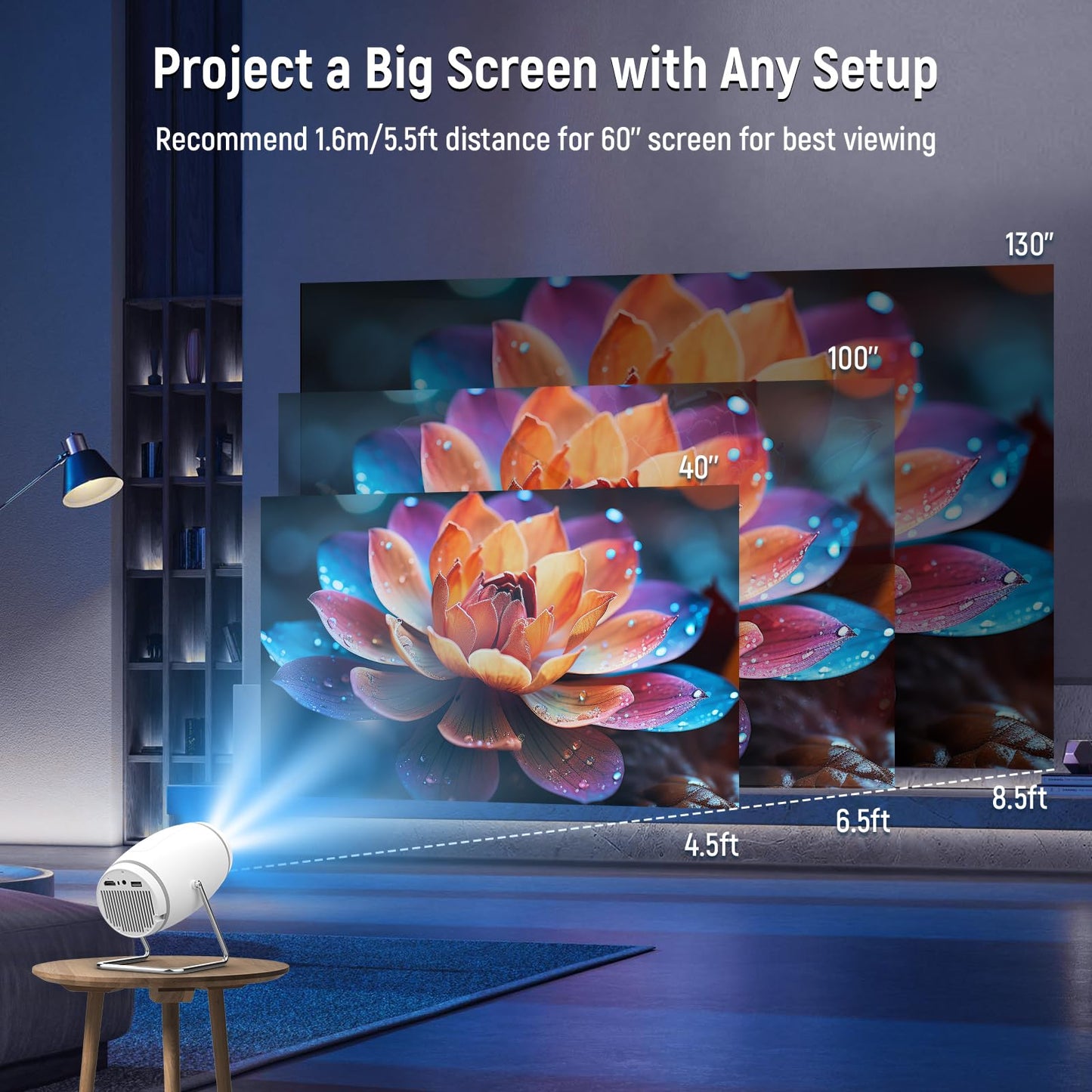 Putbecy 1080P Mini Projector – 4K Decoding, WiFi & Bluetooth, Bedroom & Outdoor