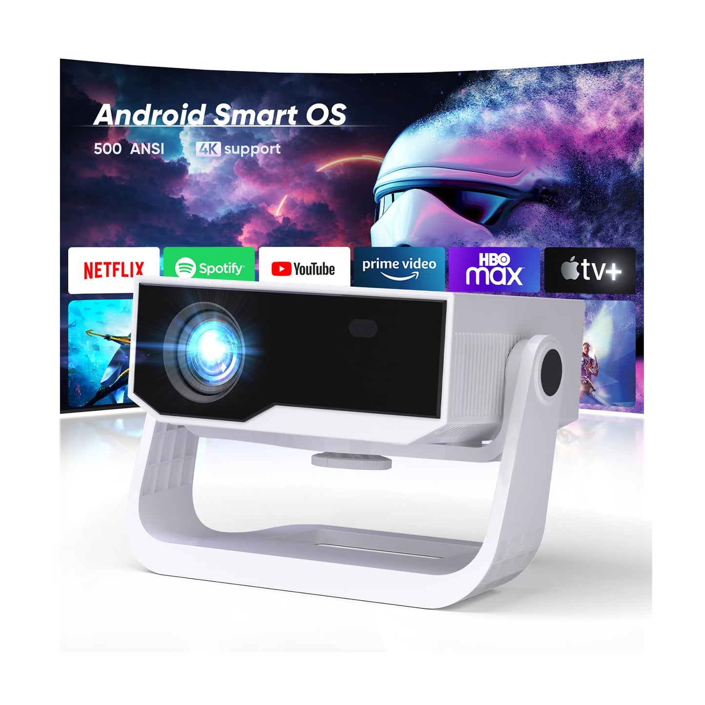 Wielio Smart Projector – 1080P FHD, 4K Supported, WiFi 6 & Bluetooth, Auto Keystone