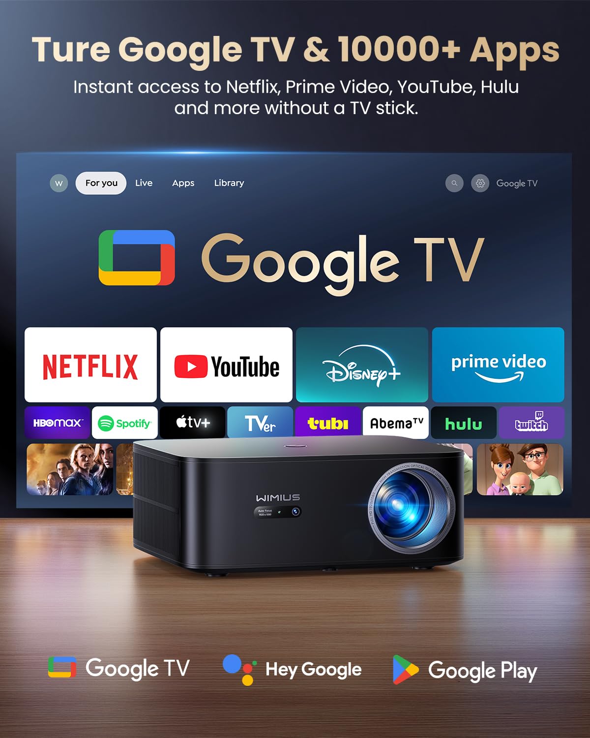 WiMiUS K13 4K Projector – Full HD 1080P, Auto Focus, Home & Outdoor Cinema