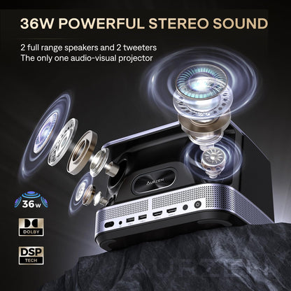 Aurzen BOOM 3 Projector | Auto Focus & Keystone, HDR10, WiFi 6 & Bluetooth, Portable