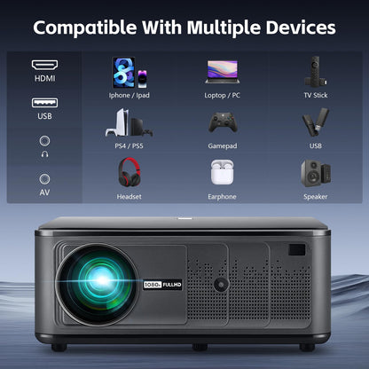 INMOZATA M8-E Smart Projector – 1080P Full HD, 4K Support, WiFi 6 & Bluetooth