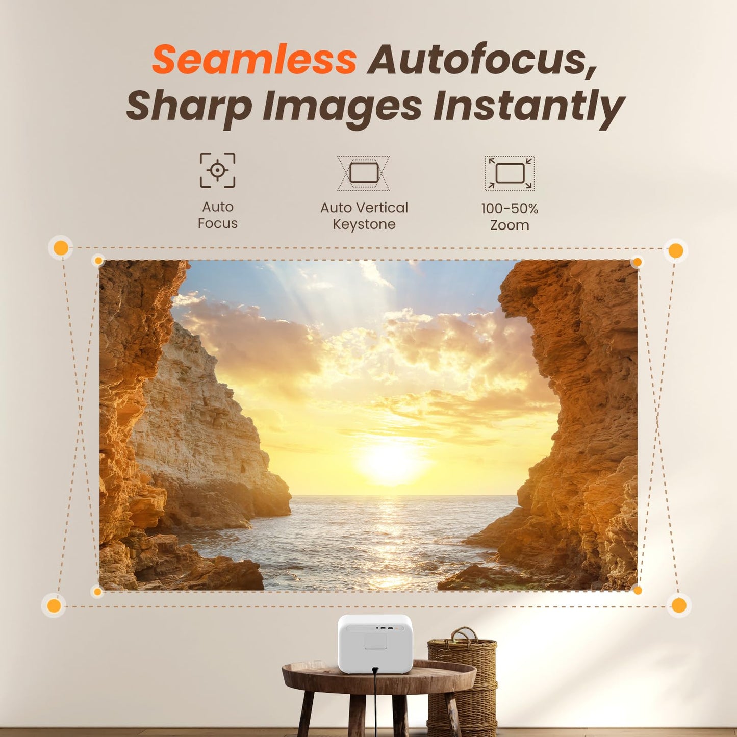 Yaber L2s Portable 1080P Projector | WiFi 6, Bluetooth, 16W JBL Speakers, Auto Focus, Vertical Keystone, 50%-100% Zoom, Home & Bedroom Projector
