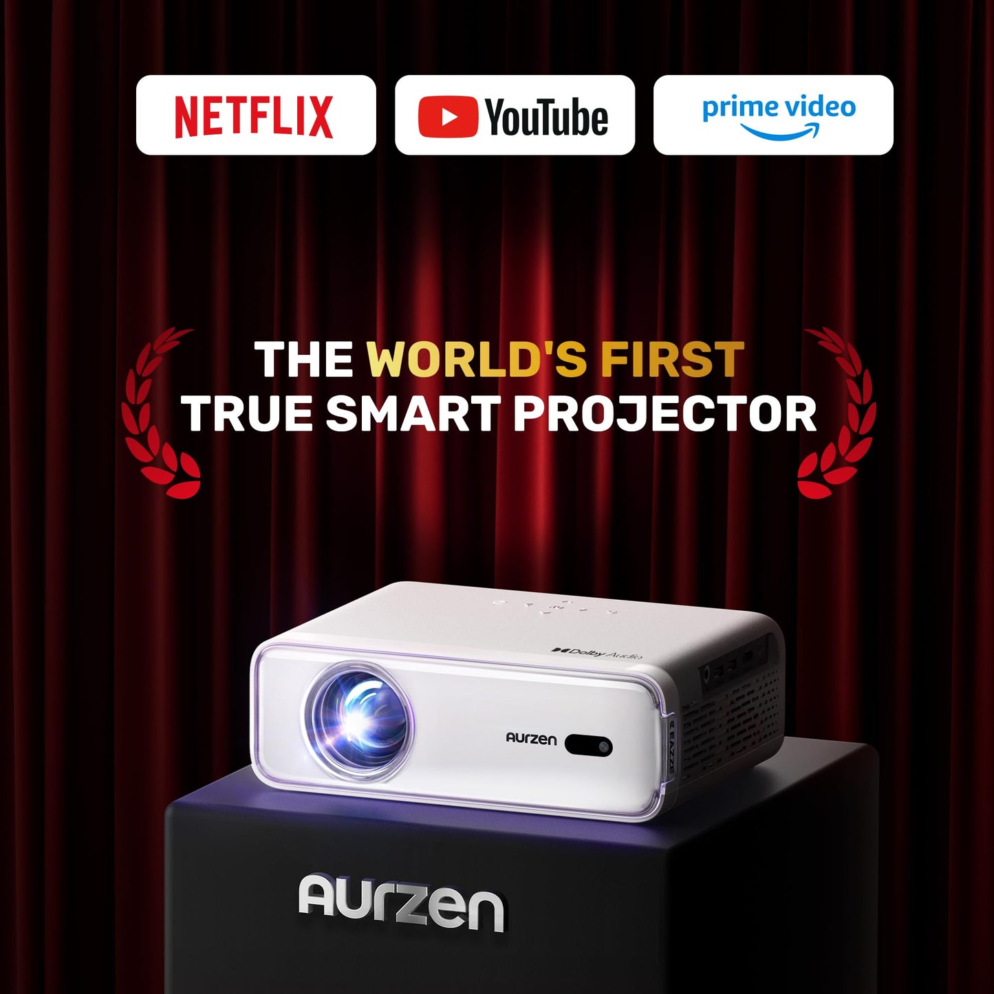 Aurzen Eazze D1 Smart Projector – 1080P Native, 4K Supported, HDR10, Dolby Audio