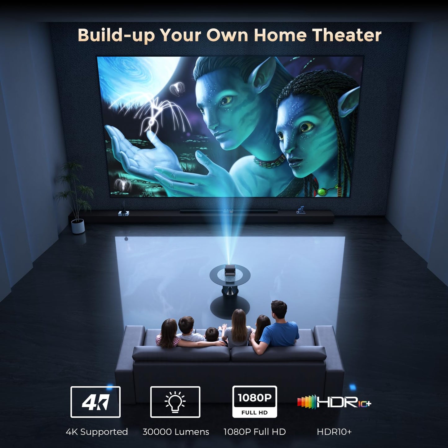 AMEELA 1080P Native 4K Projector – Dolby Audio, Built-In Apps, Home & Outdoor Cinema