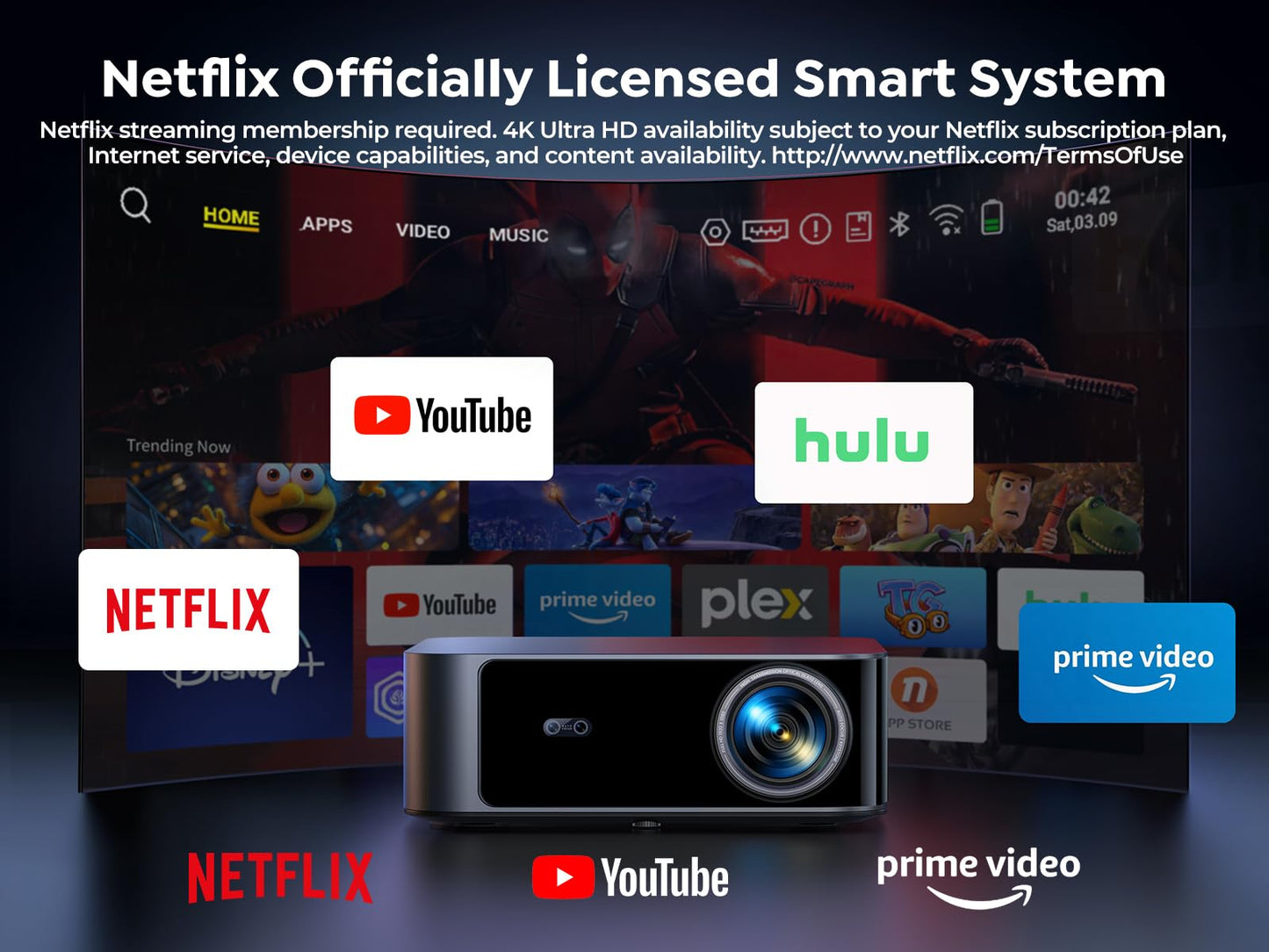 TOPTRO X9 Smart Projector – 1080P FHD, 4K Support, Netflix & Google TV, Dolby Audio