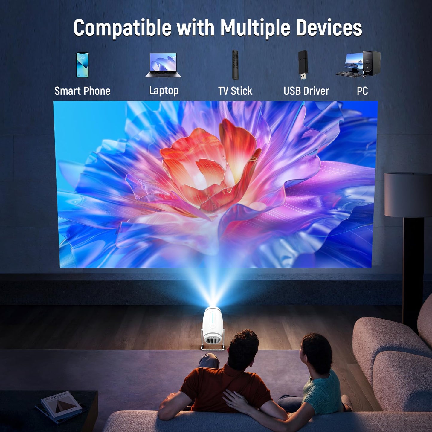 Putbecy 1080P Mini Projector – 4K Decoding, WiFi & Bluetooth, Bedroom & Outdoor