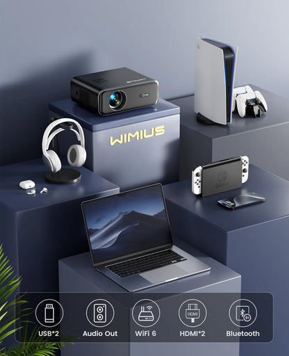 WiMiUS P62 1080P Projector – Smartphones, TV Stick, PPT & PS5 Compatible, Portable