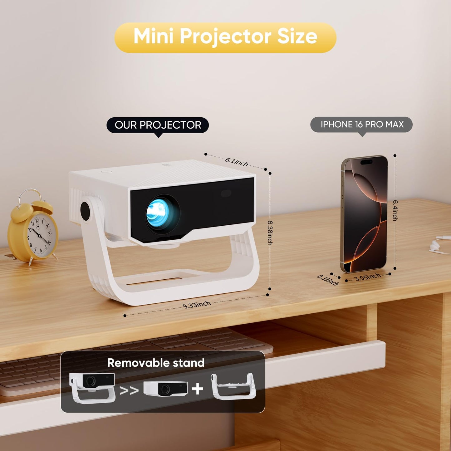 Wielio Smart Projector – 1080P FHD, 4K Supported, WiFi 6 & Bluetooth, Auto Keystone