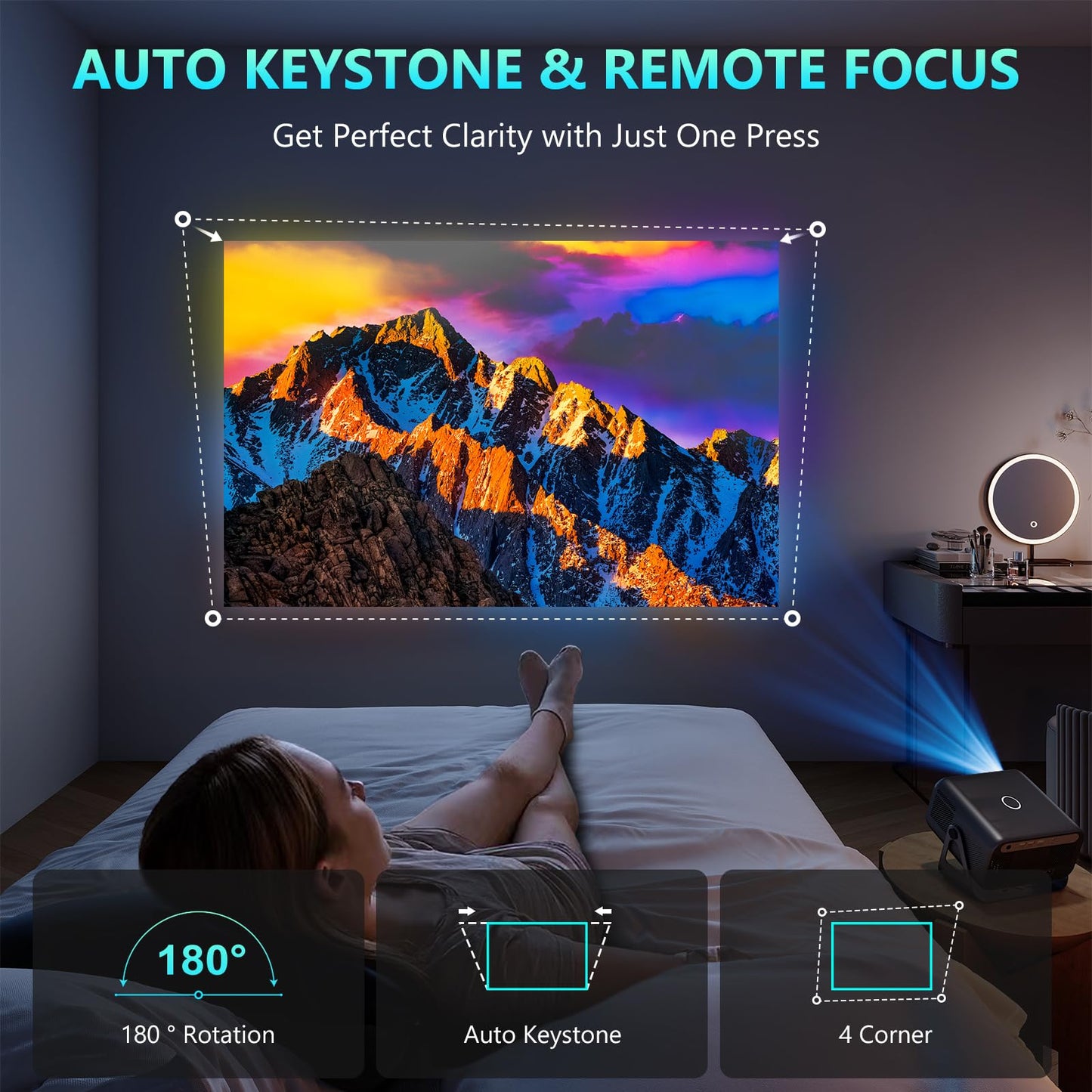 Buba Toys 4K Smart Projector – 1080P FHD, 500 ANSI Lumens, Auto Focus & Keystone, WiFi 6 & Bluetooth 5.0, Home Cinema & Outdoor Entertainment