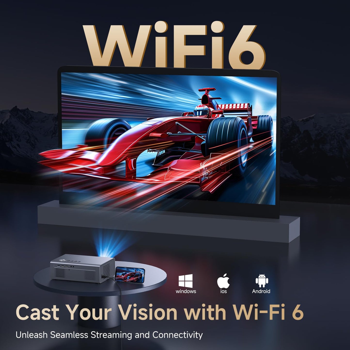 KOGATA GC357 4K Smart Projector – Native 1080P, Netflix & HDR10, AI Auto-Focus, 6D Keystone, WiFi 6 & Bluetooth 5.3, Indoor & Outdoor Home Cinema