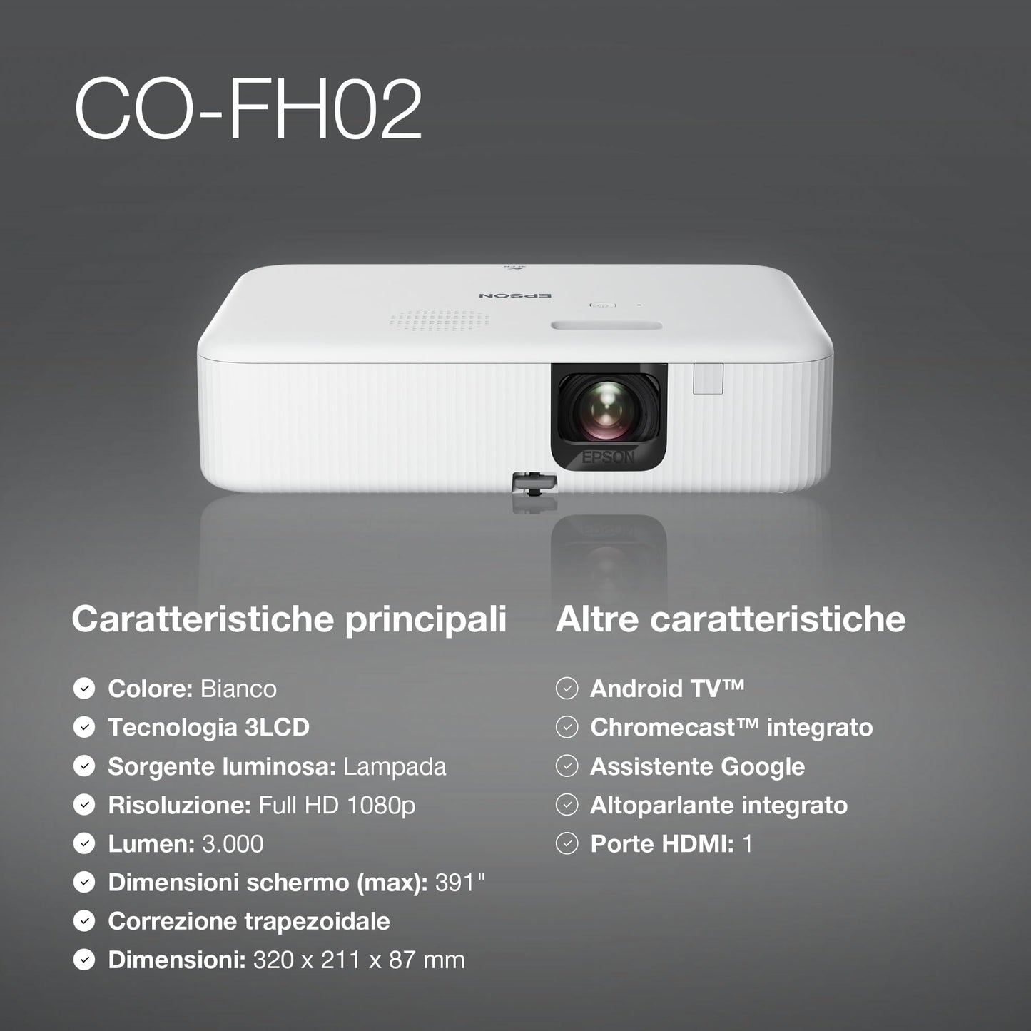 Epson CO-FH02 Full HD 1080P Home Cinema Projector | 3,000 Lumens Brightness