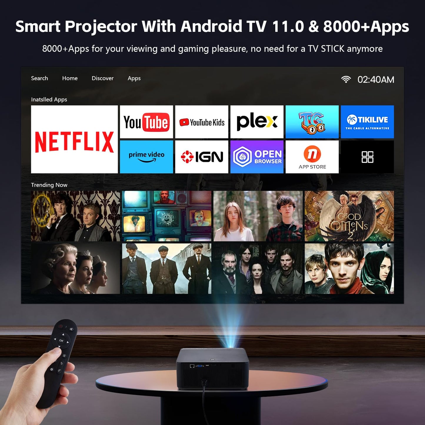 INMOZATA M8-E Smart Projector – 1080P Full HD, 4K Support, WiFi 6 & Bluetooth