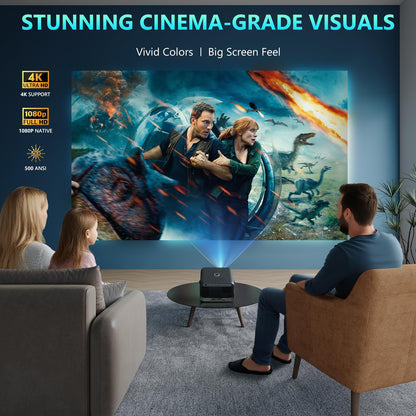 Buba Toys 4K Smart Projector – 1080P FHD, 500 ANSI Lumens, Auto Focus & Keystone, WiFi 6 & Bluetooth 5.0, Home Cinema & Outdoor Entertainment