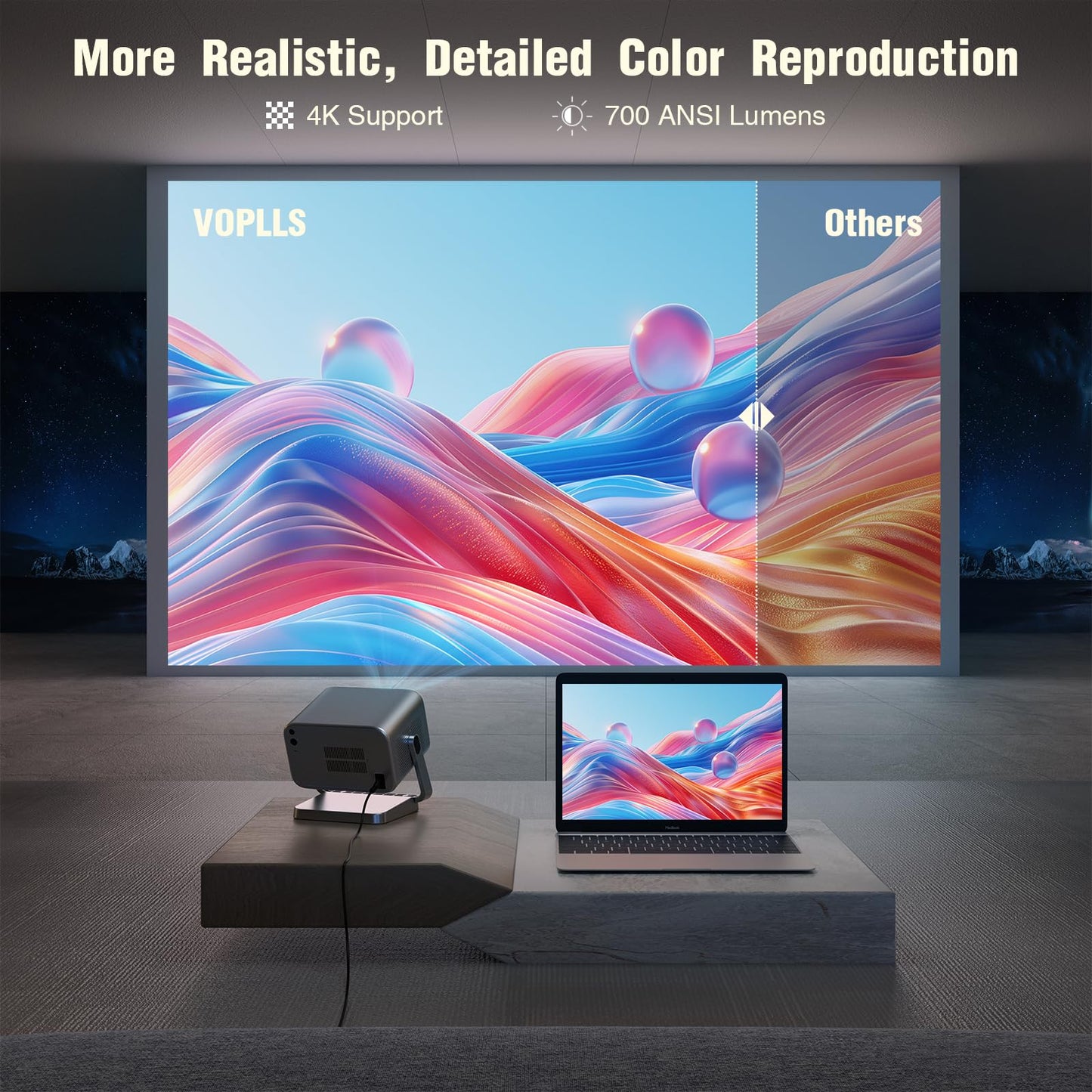 VOPLLS M10 4K Smart Projector – 1080P Native, HDR10, Auto Focus, WiFi & Bluetooth