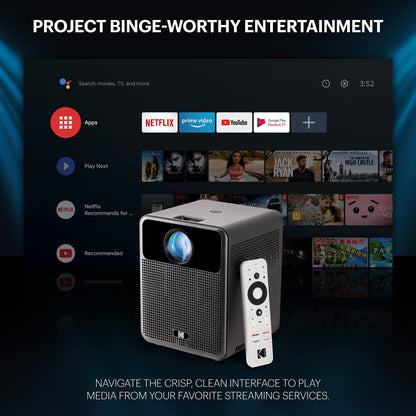 KODAK FLIK HD10 Smart Projector | 1080P Full HD Android TV, Google Assistant, Bluetooth & Dual Speakers