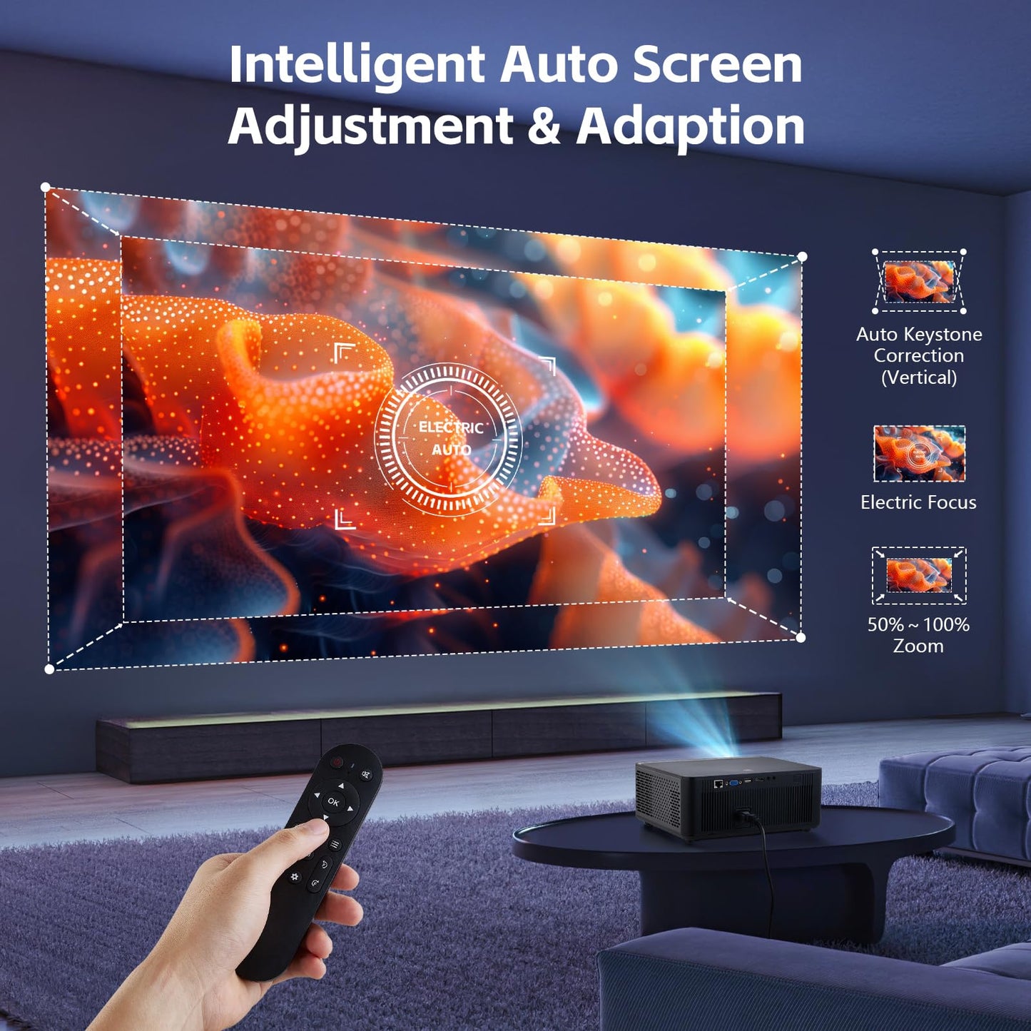 INMOZATA M8-E Smart Projector – 1080P Full HD, 4K Support, WiFi 6 & Bluetooth