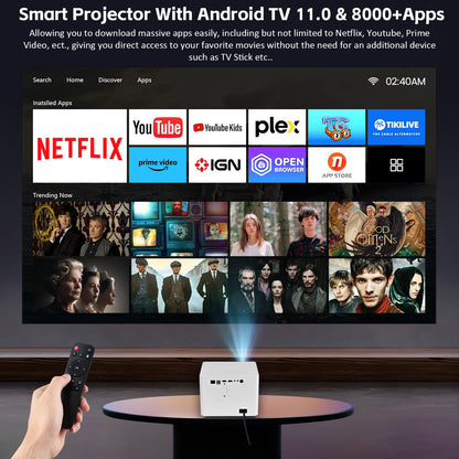 INMOZATA T8 Smart Projector – 1080P, 4K Support, WiFi 6 & Bluetooth