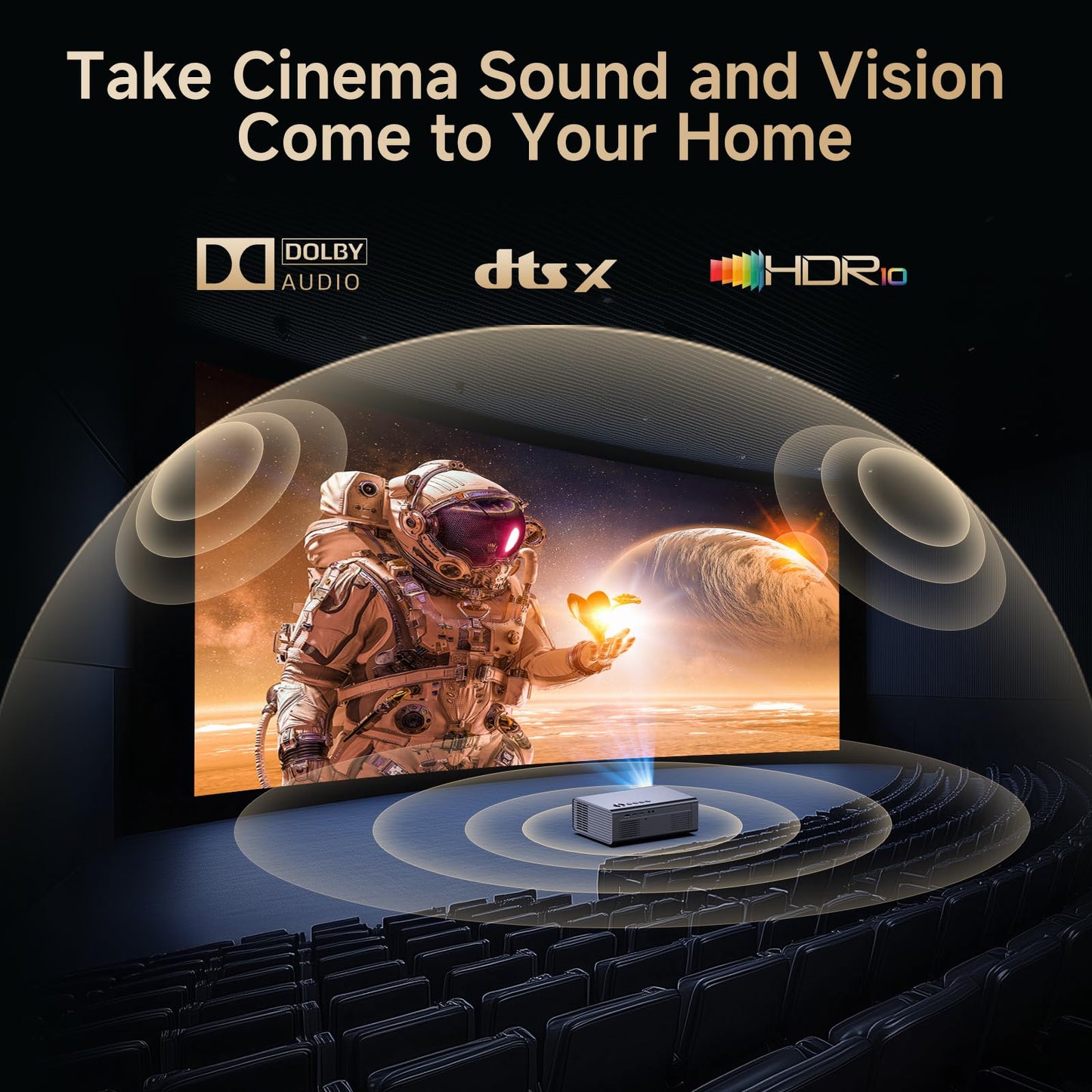 KOGATA GC357 4K Smart Projector – Native 1080P, Netflix & HDR10, AI Auto-Focus, 6D Keystone, WiFi 6 & Bluetooth 5.3, Indoor & Outdoor Home Cinema