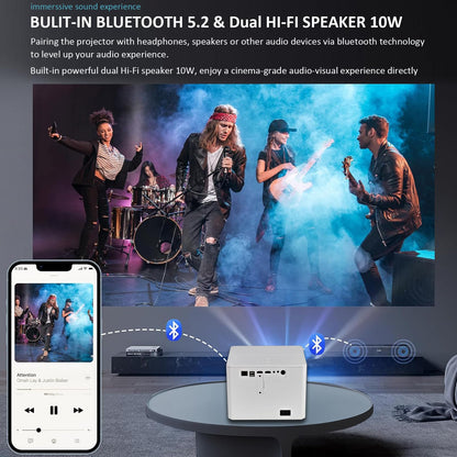 INMOZATA T8 Smart Projector – 1080P, 4K Support, WiFi 6 & Bluetooth