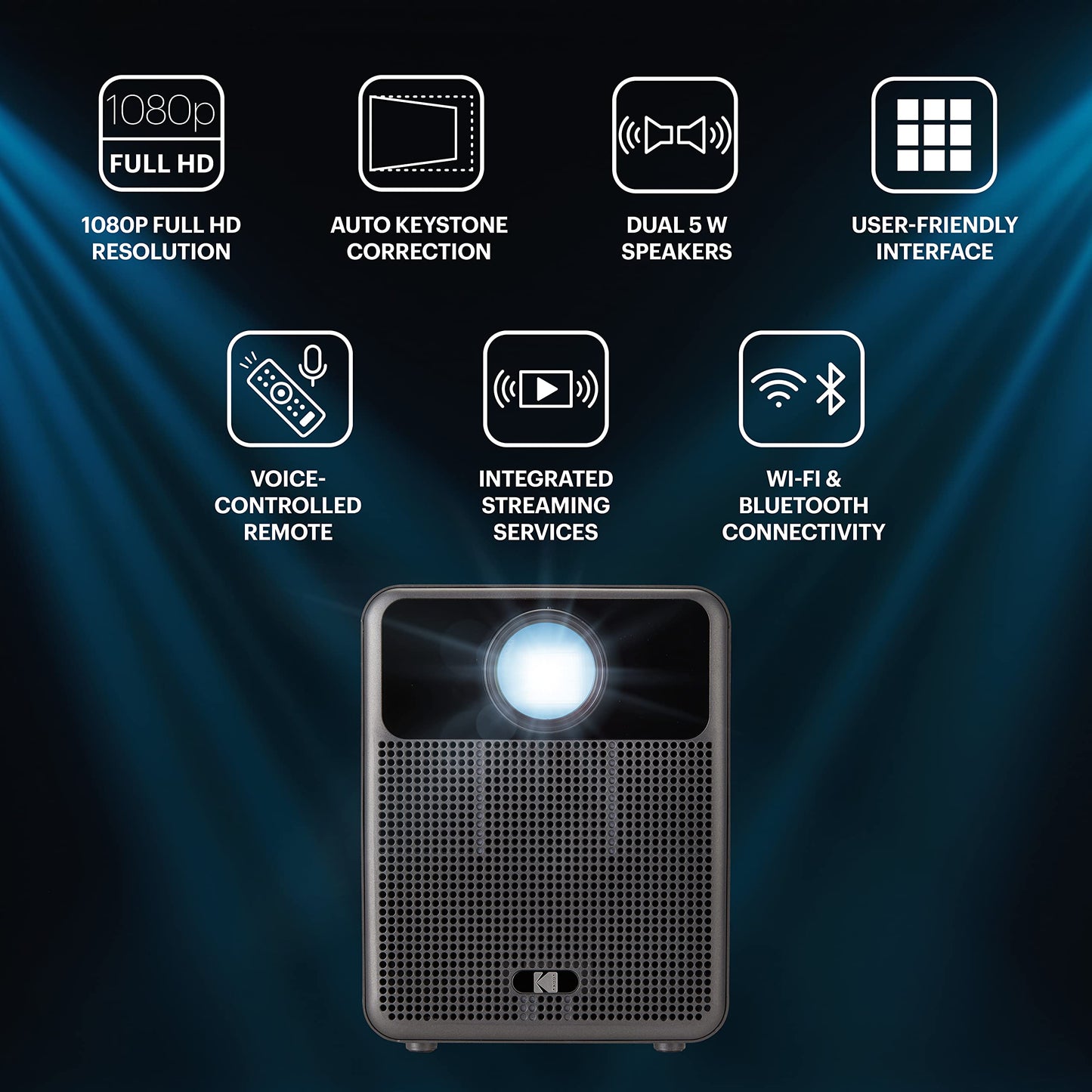 KODAK FLIK HD10 Smart Projector | 1080P Full HD Android TV, Google Assistant, Bluetooth & Dual Speakers