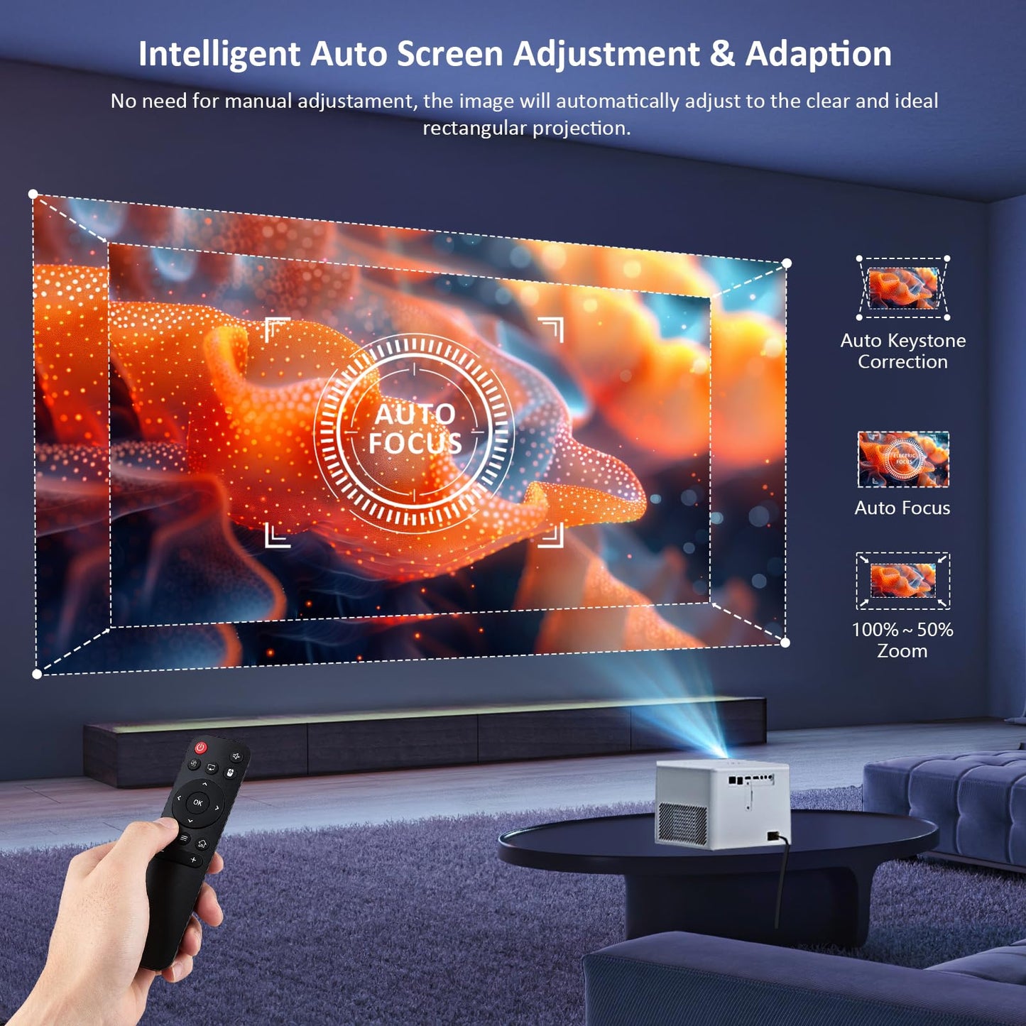 INMOZATA T8 Smart Projector – 1080P, 4K Support, WiFi 6 & Bluetooth