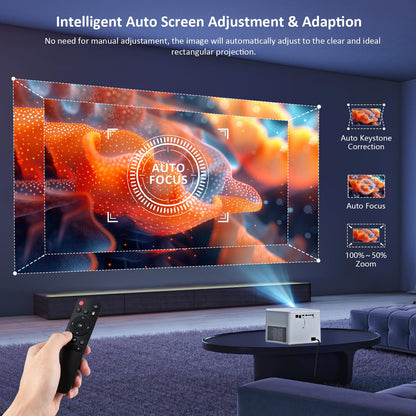 INMOZATA T8 Smart Projector – 1080P, 4K Support, WiFi 6 & Bluetooth