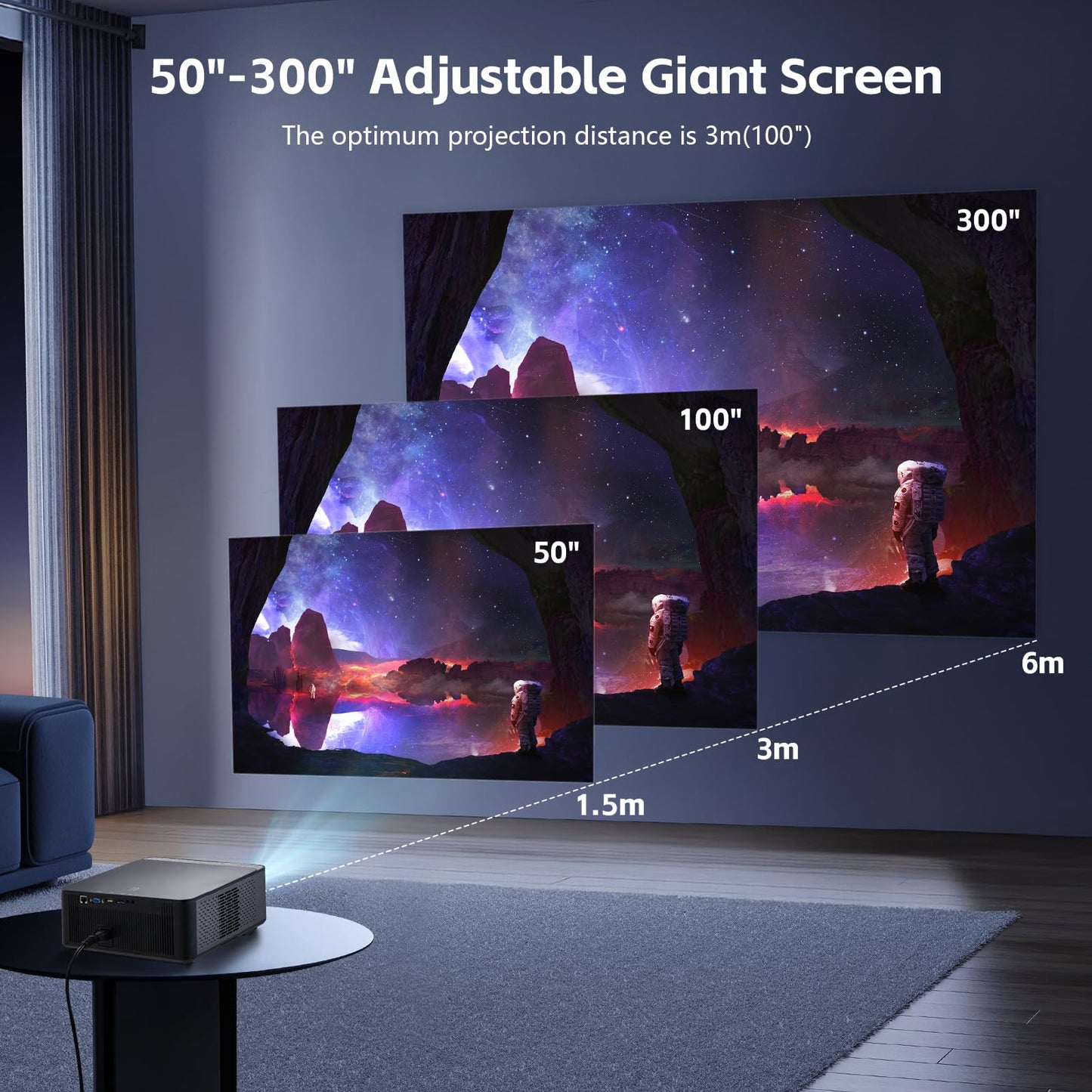 INMOZATA M8-E Smart Projector – 1080P Full HD, 4K Support, WiFi 6 & Bluetooth