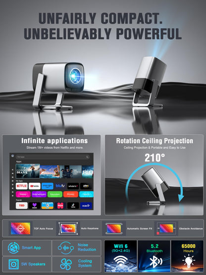 XuanPad V18 Projector | WiFi 6, Bluetooth 5.2, Auto Keystone, Home & Outdoor Cinema