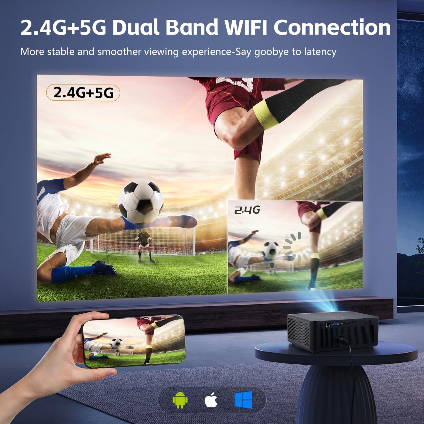 INMOZATA M8-E Smart Projector – 1080P Full HD, 4K Support, WiFi 6 & Bluetooth