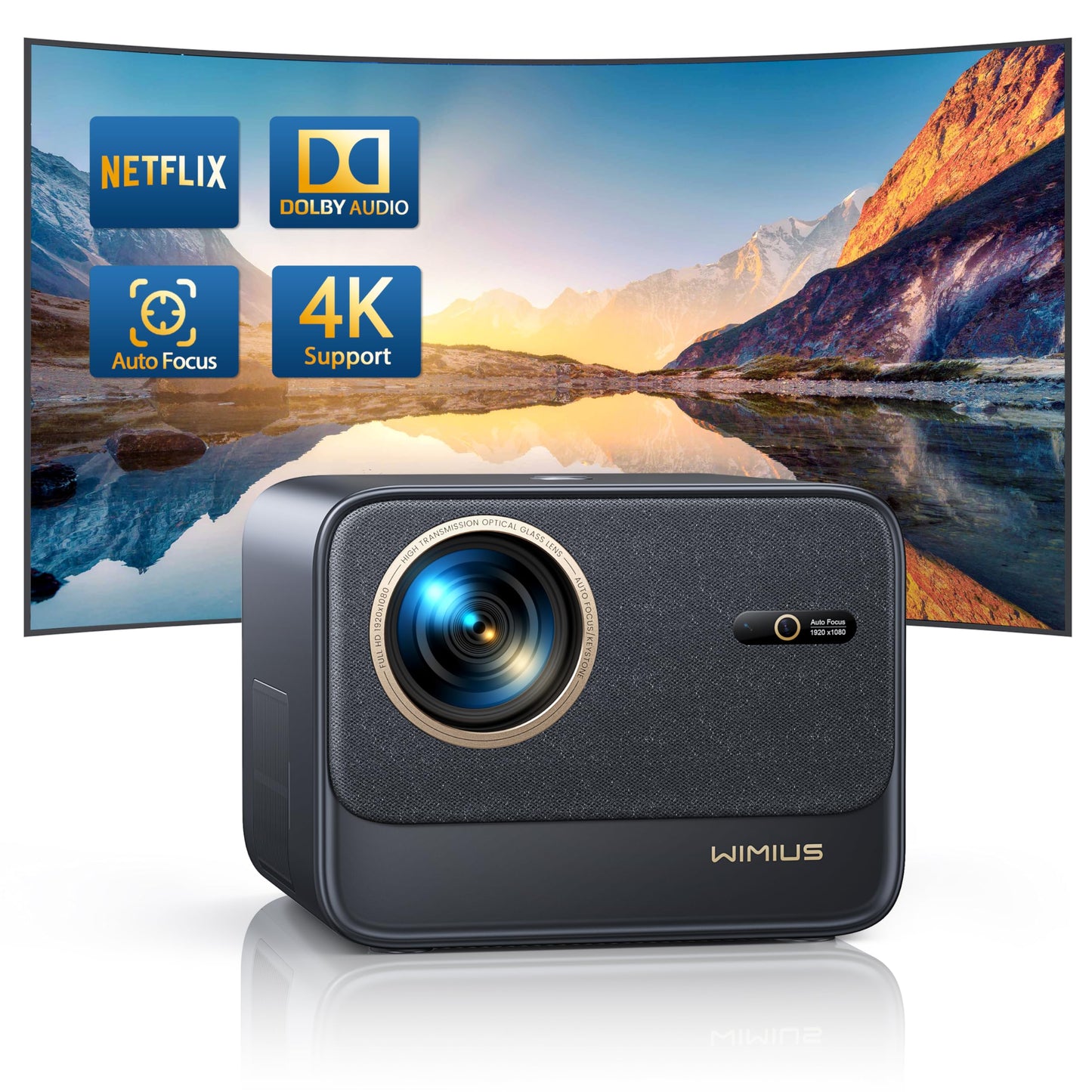 WiMiUS K9 1080P FHD Projector – Auto Focus, Dolby Audio, Home & Outdoor